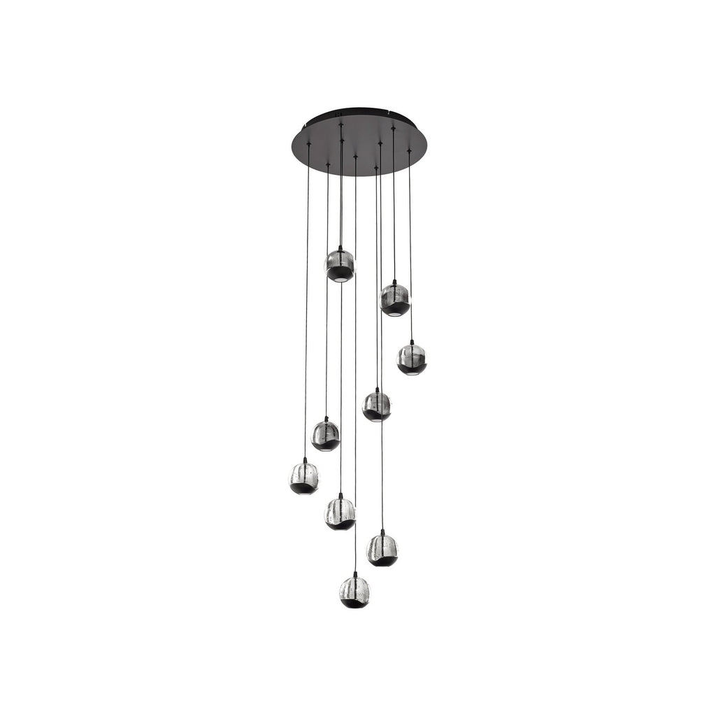 LED pendellampe Hayley 9-lys glass svart montert i rom