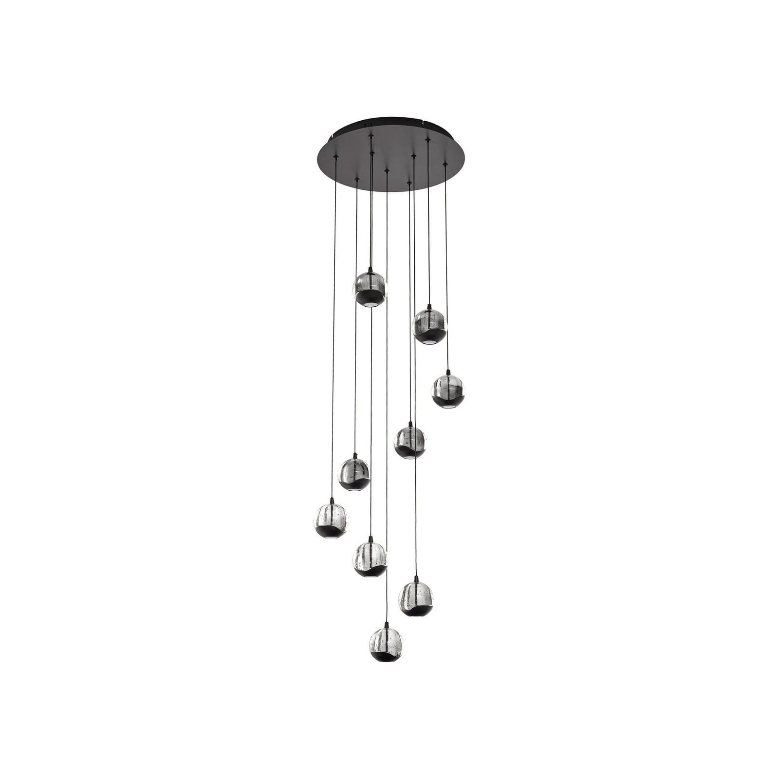 LED pendellampe Hayley 9-lys glass svart montert i rom