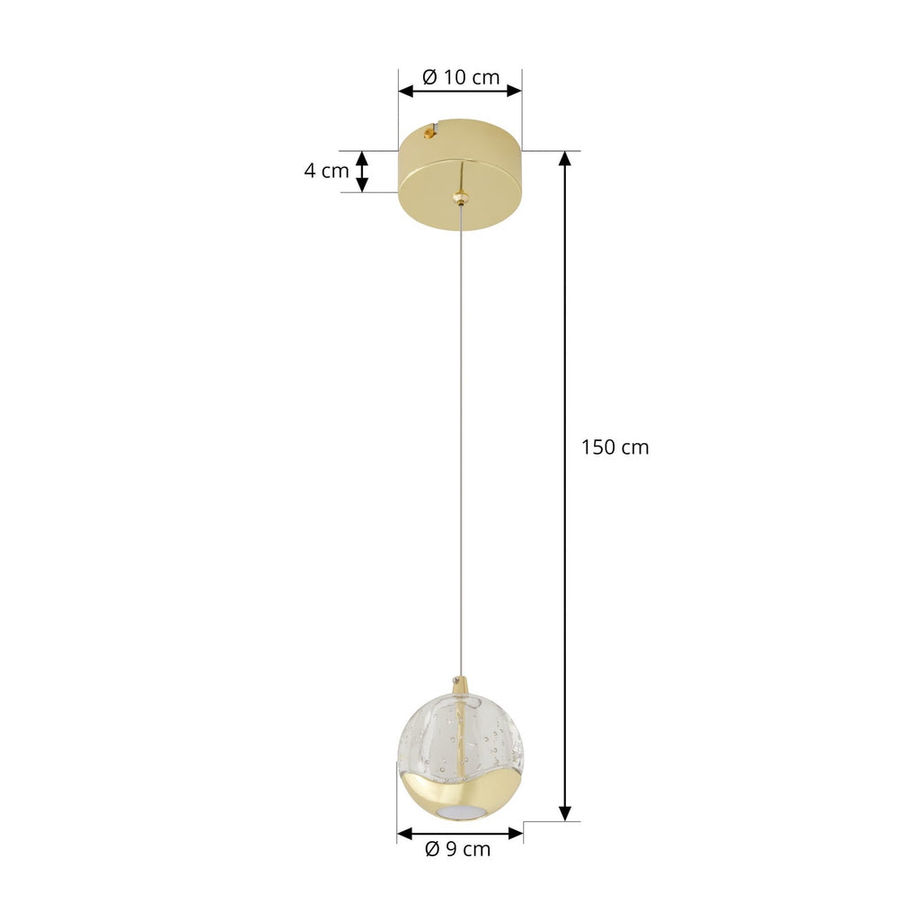 LED pendellampe Hayley glass gullfarget Ø9 cm 6W detalj
