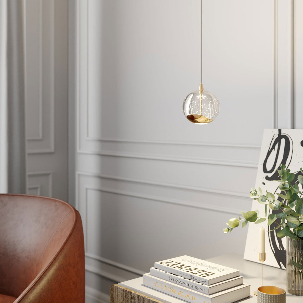 LED pendellampe Hayley glass gullfarget Ø9 cm 6W montert i rom