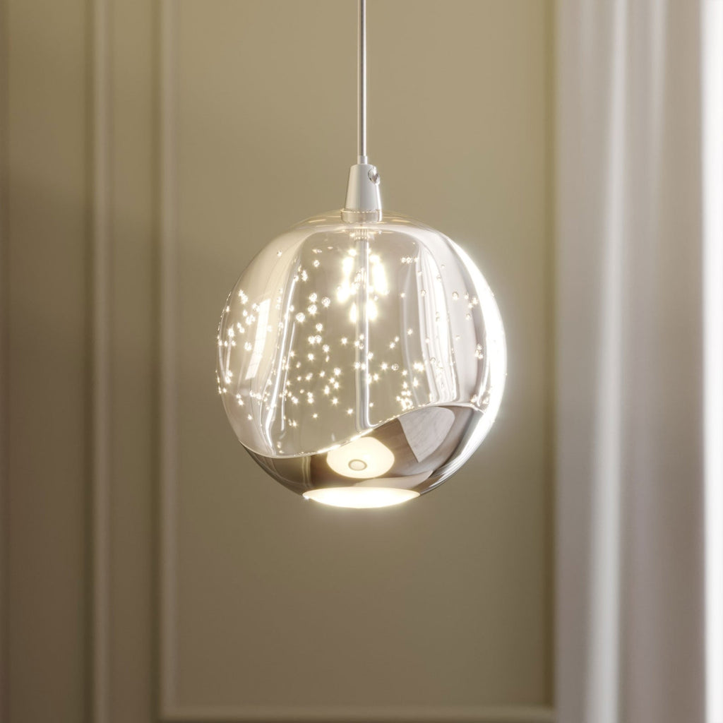 LED pendellampe Hayley glass kuleform krom Ø9 cm forfra