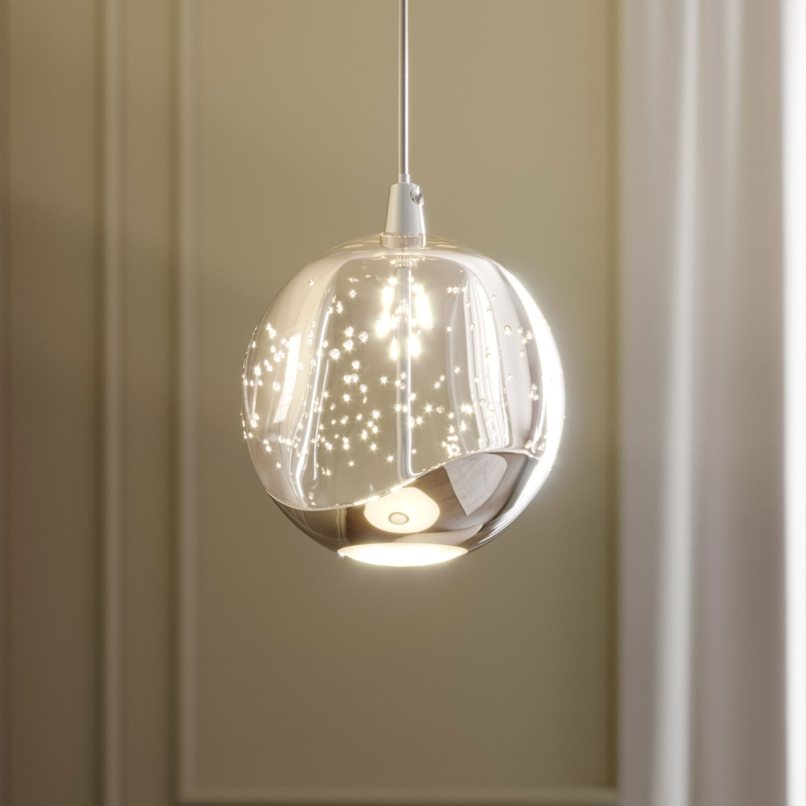 LED pendellampe Hayley glass kuleform krom Ø9 cm forfra