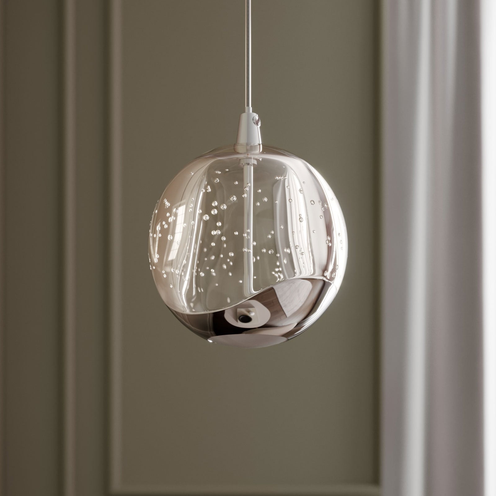 LED pendellampe Hayley glass kuleform krom Ø9 cm bakside