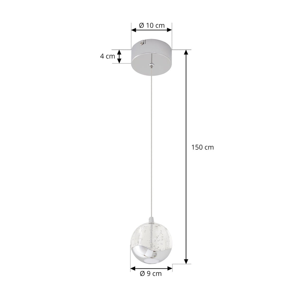 LED pendellampe Hayley glass kuleform krom Ø9 cm detalj av glass