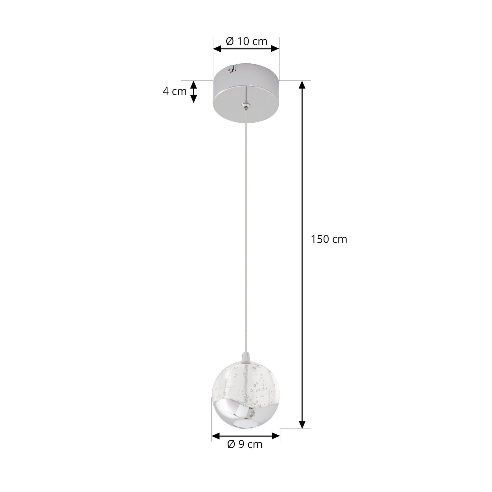 LED pendellampe Hayley glass kuleform krom Ø9 cm detalj av glass
