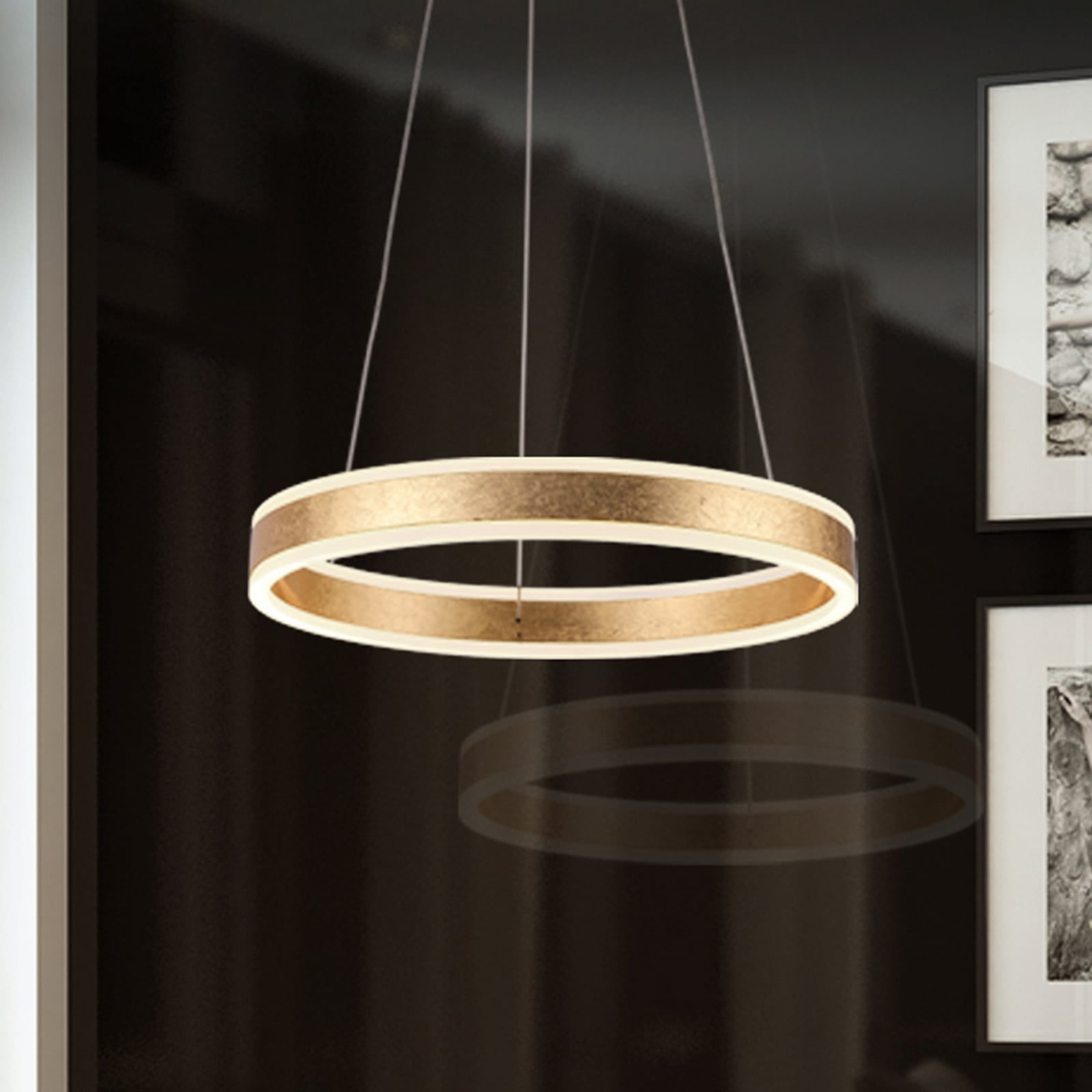 LED pendellampe Helia ringformet gull Ø50 cm forfra