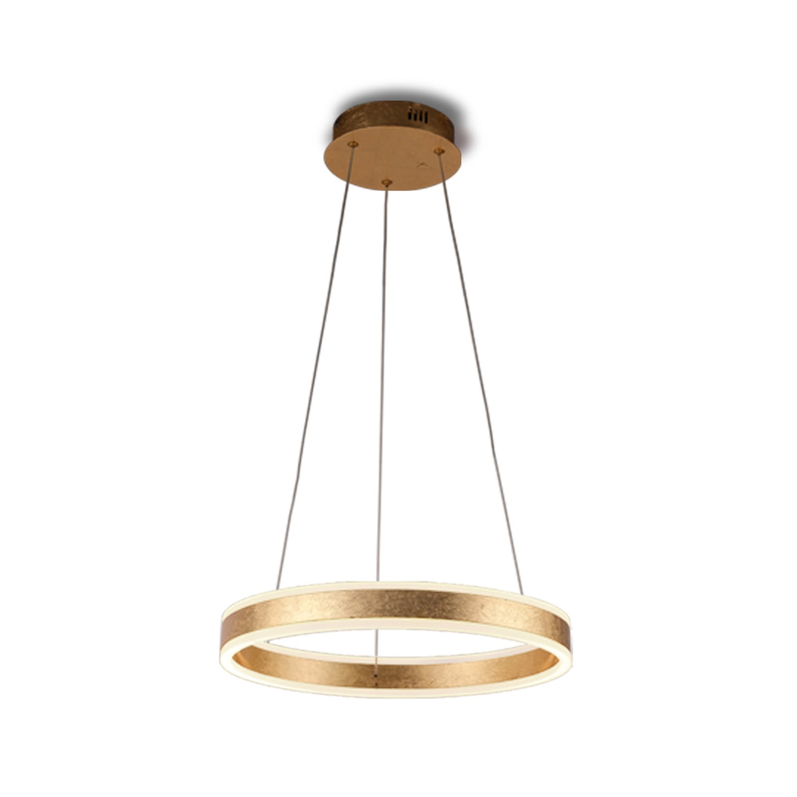 LED pendellampe Helia ringformet gull Ø50 cm montert i rom