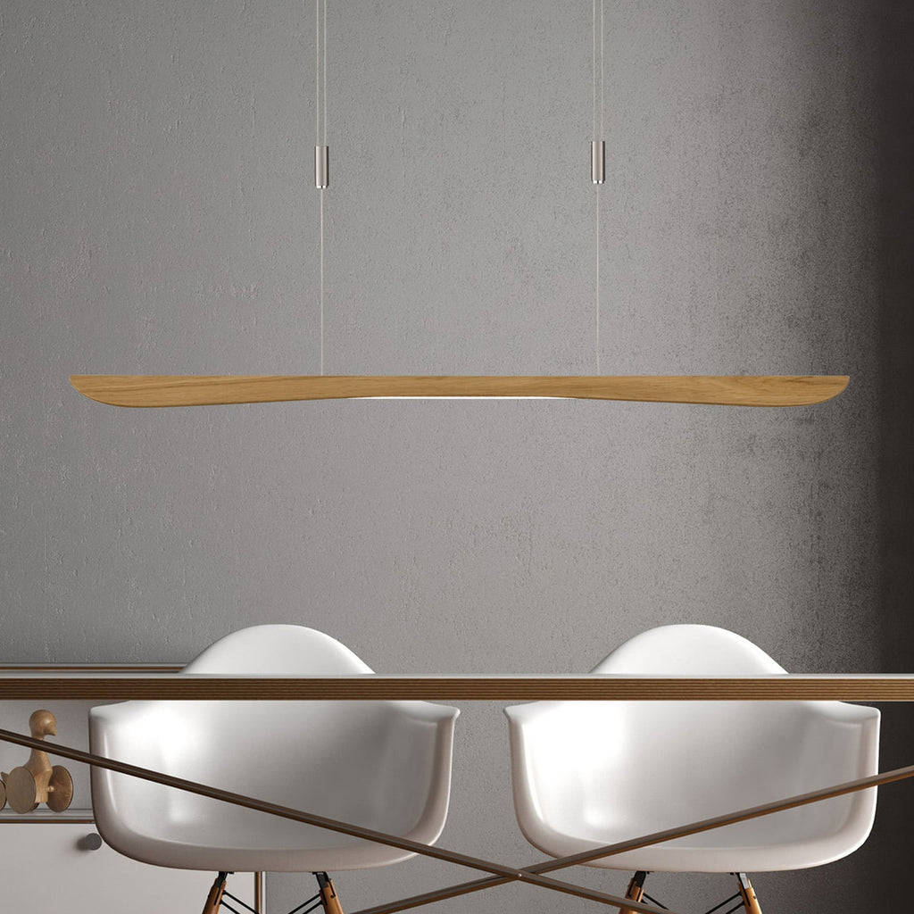 LED pendellampe Hiba eik natur dimbar 118 cm forfra