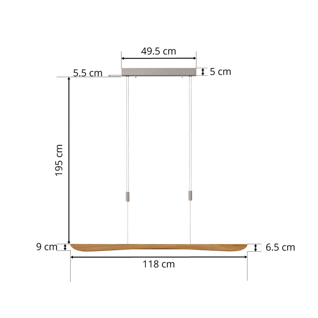 LED pendellampe Hiba eik natur dimbar 118 cm med dimmerkontroll