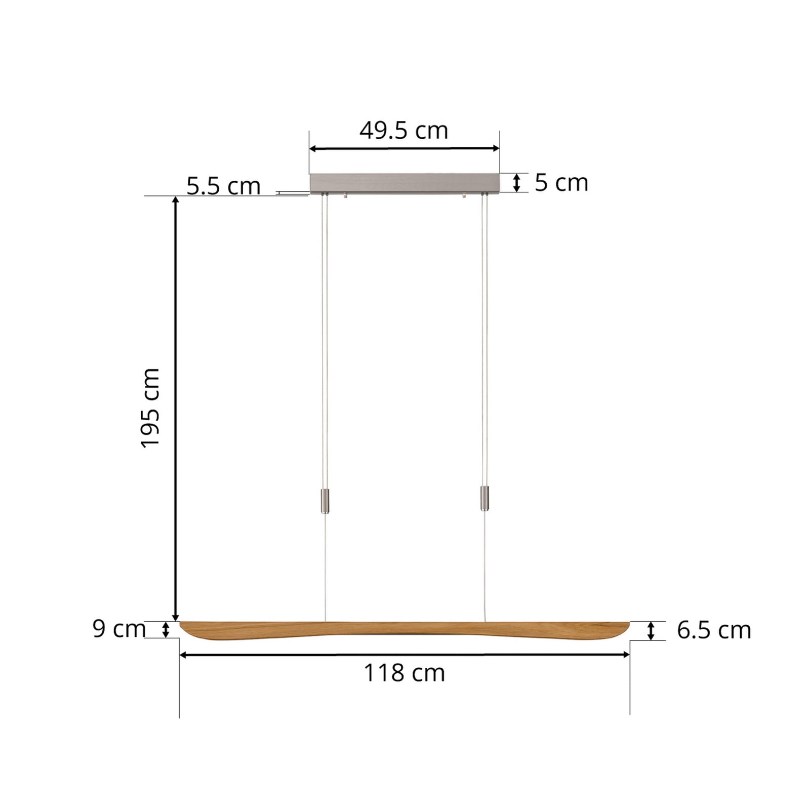 LED pendellampe Hiba eik natur dimbar 118 cm med dimmerkontroll