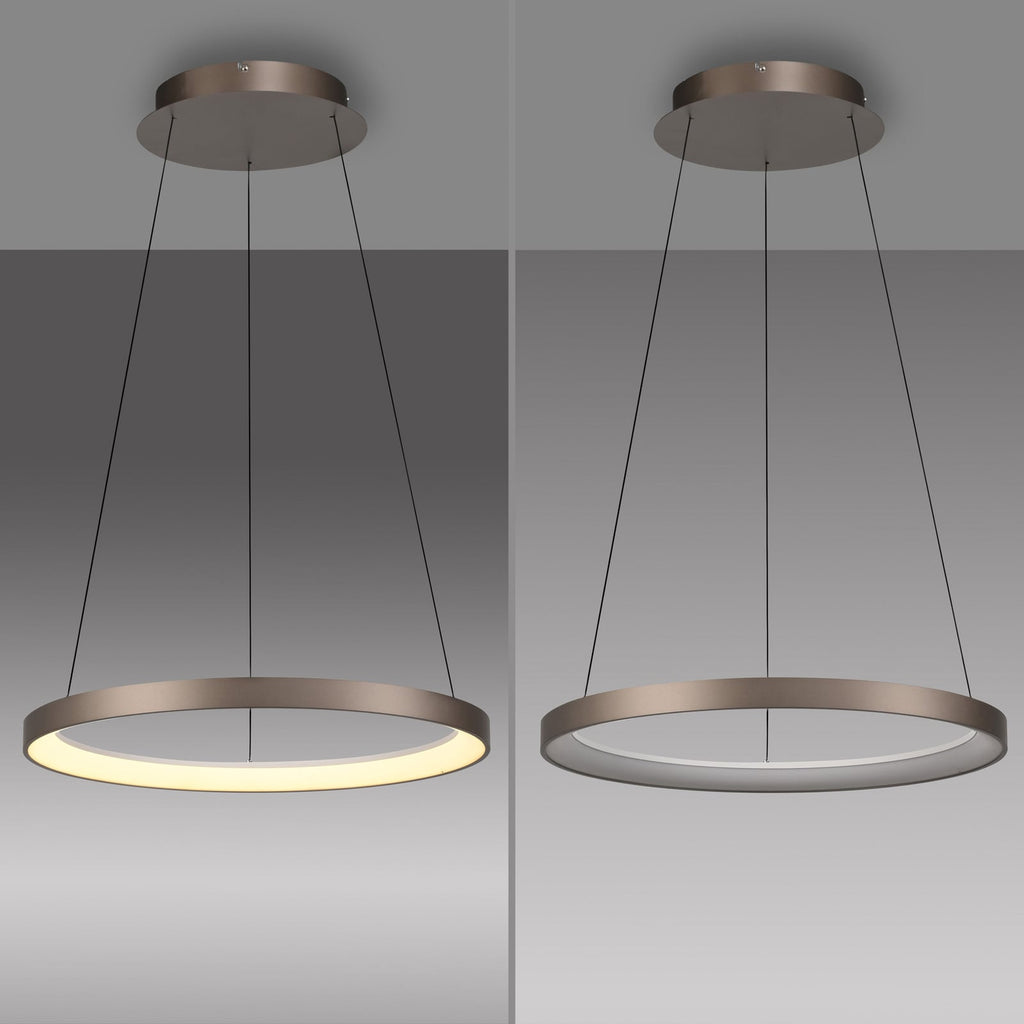 LED pendellampe Hoop dimbar brun aluminium Ø57 cm lysdetalj