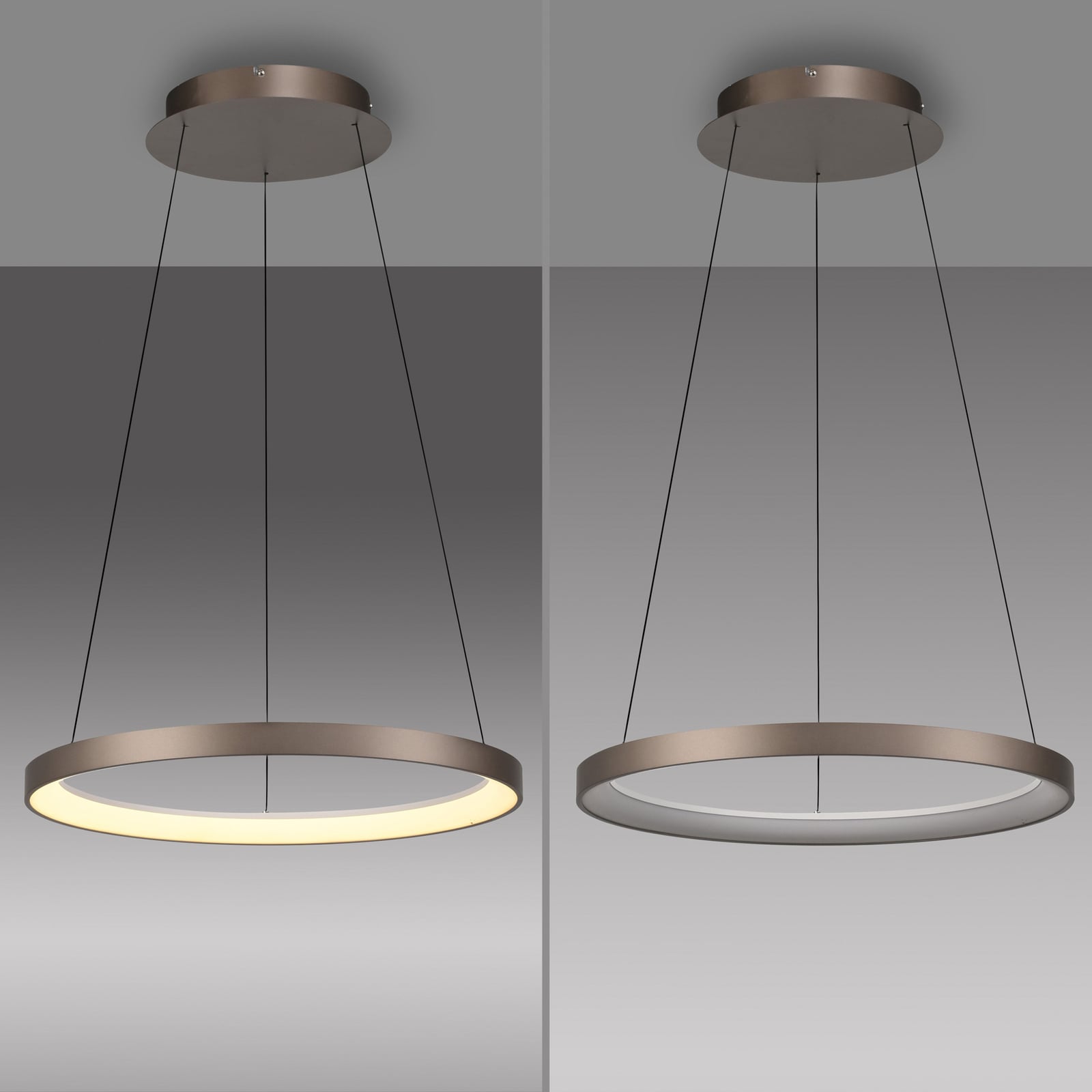 LED pendellampe Hoop dimbar brun aluminium Ø57 cm lysdetalj