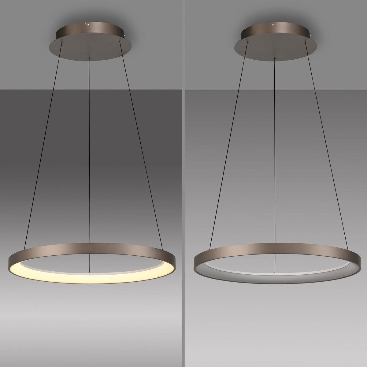 LED pendellampe Hoop dimbar brun aluminium Ø57 cm lysdetalj