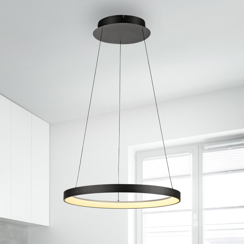LED pendellampe Hoop svart dimbar Ø57 cm 37W varmhvit forfra