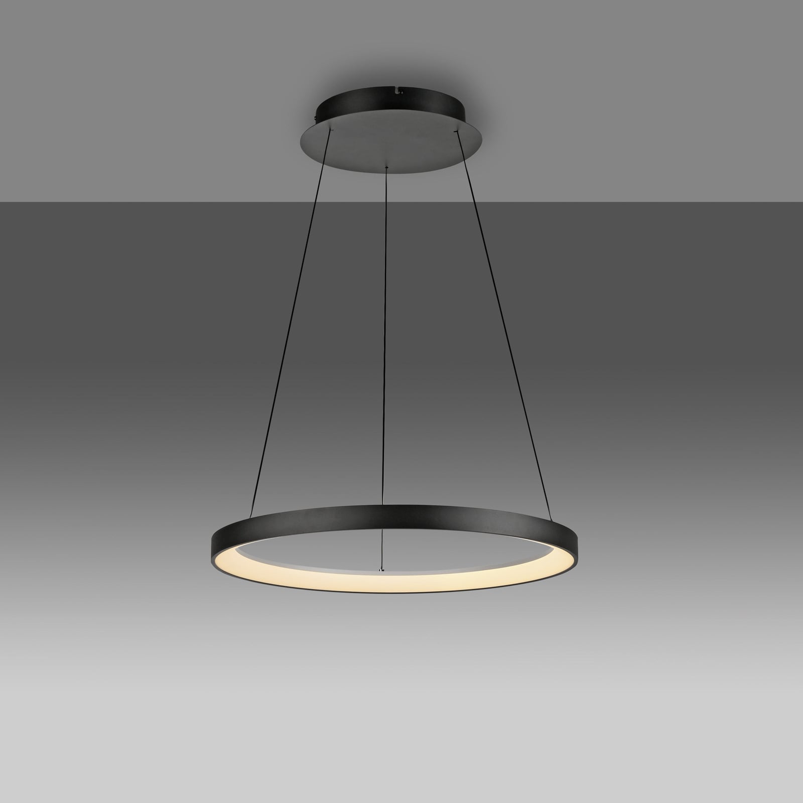 LED pendellampe Hoop svart dimbar Ø57 cm 37W varmhvit montert