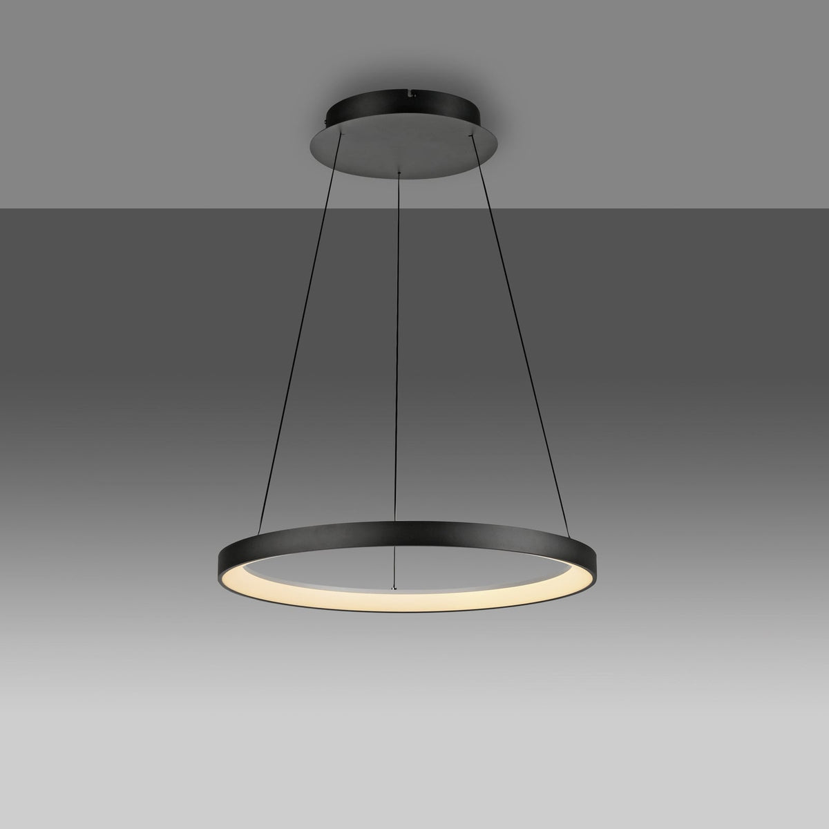 LED pendellampe Hoop svart dimbar Ø57 cm 37W varmhvit montert
