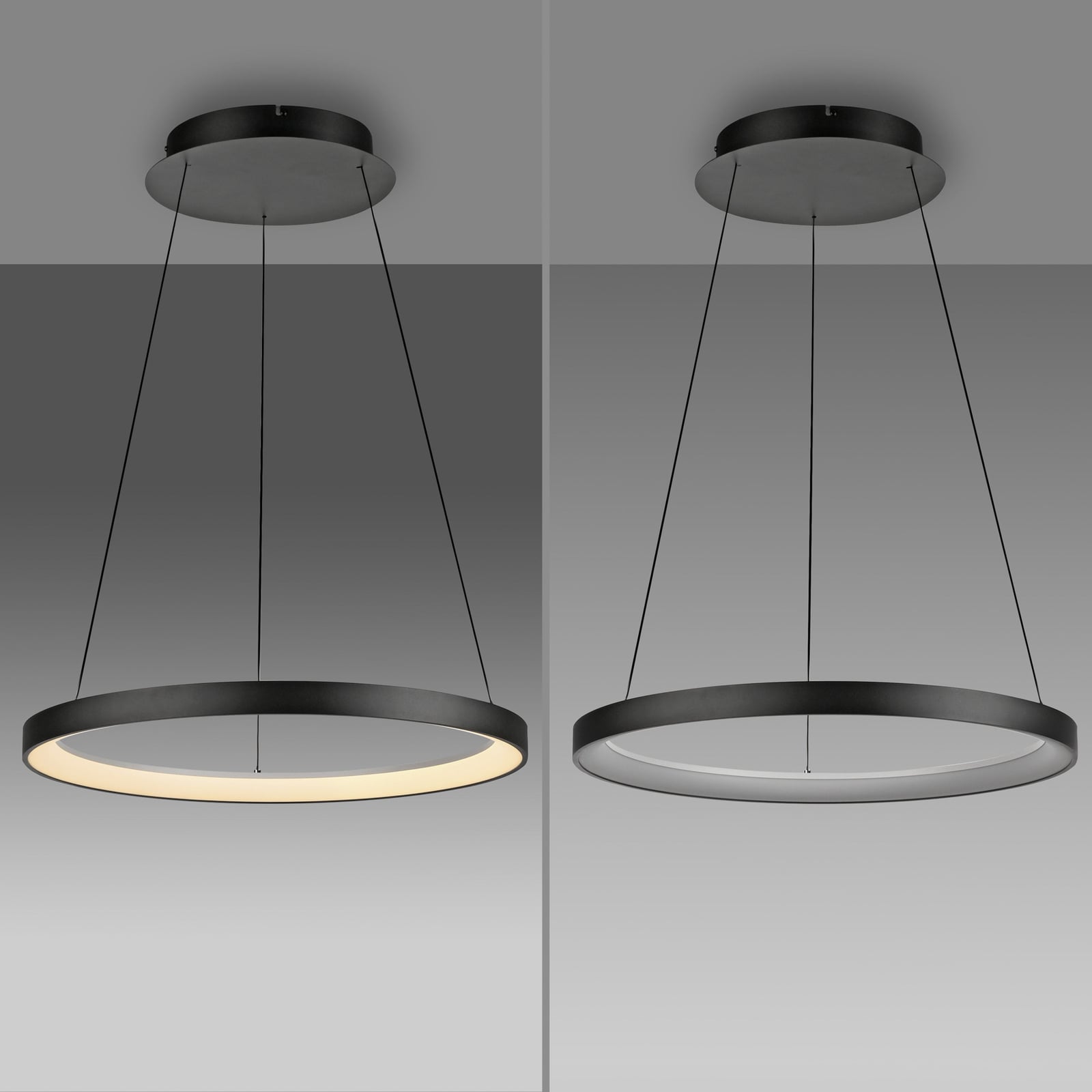 LED pendellampe Hoop svart dimbar Ø57 cm 37W varmhvit side