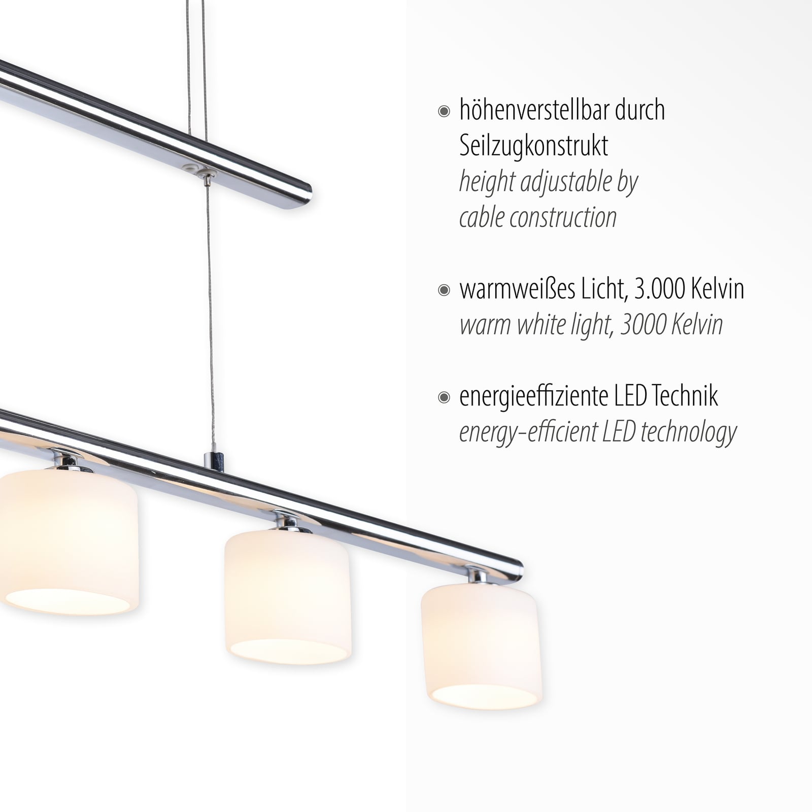 Oversikt av LED pendellampe Hydra 5-lys glass høydejusterbar