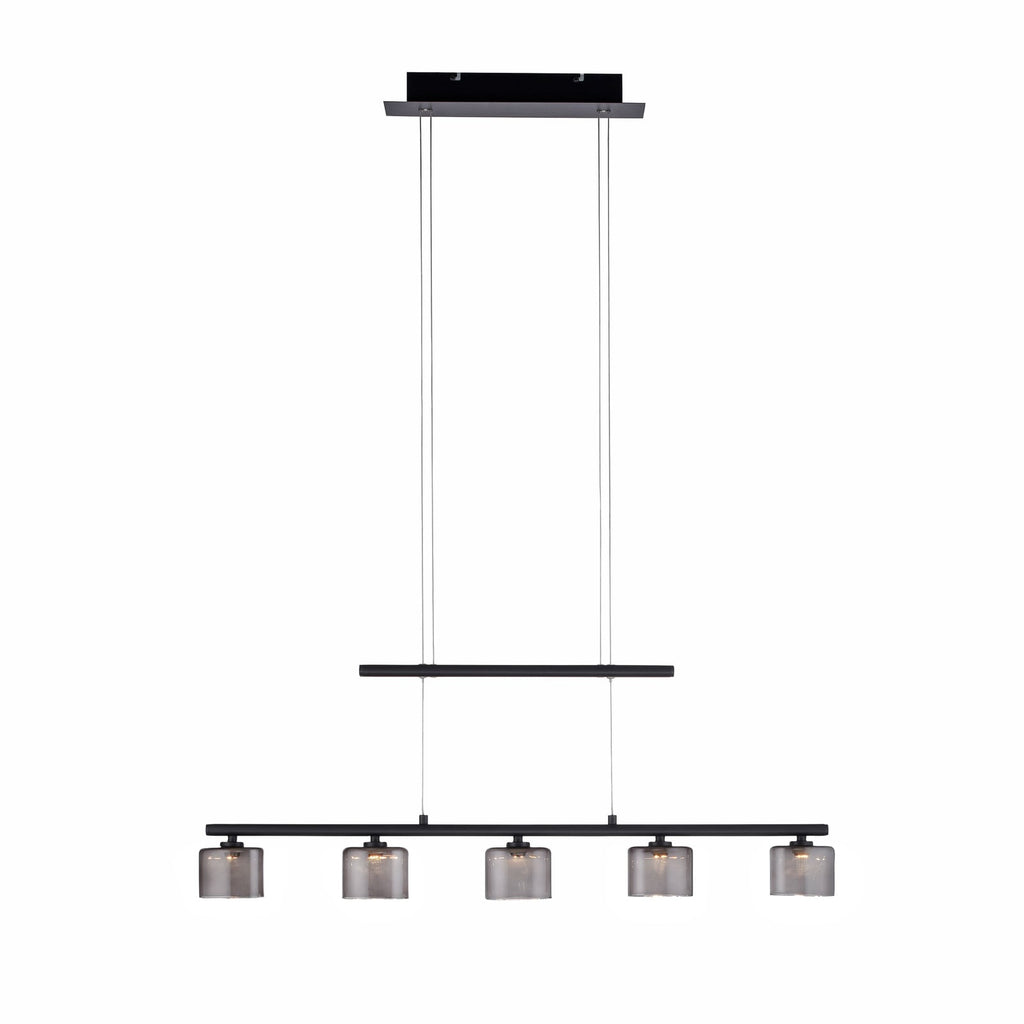 LED pendellampe Hydra 5-lys glass røykfarget 80 cm forfra
