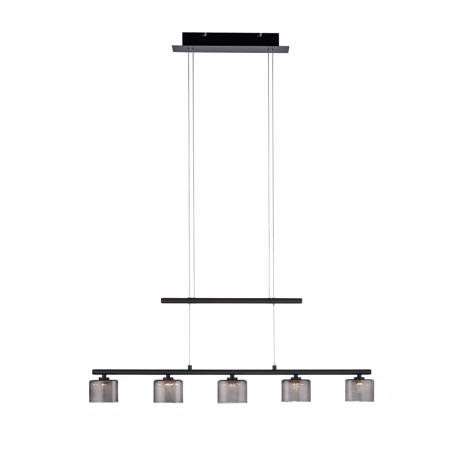 LED pendellampe Hydra 5-lys glass røykfarget 80 cm forfra