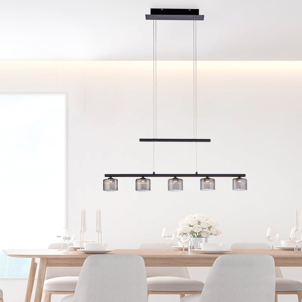 Detalj av LED pendellampe Hydra 5-lys glass røykfarget 80 cm