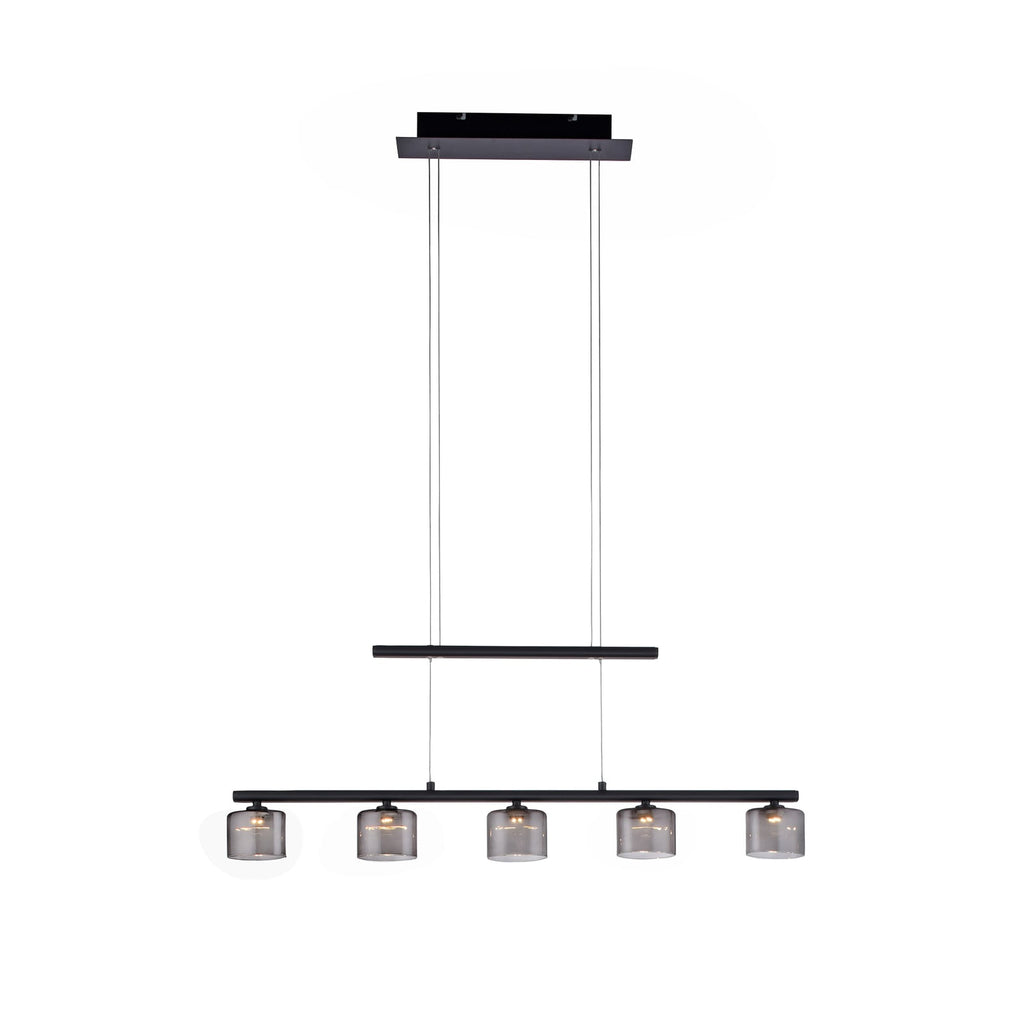 Nærbilde av glasslampe i LED pendellampe Hydra 5-lys glass røykfarget 80 cm