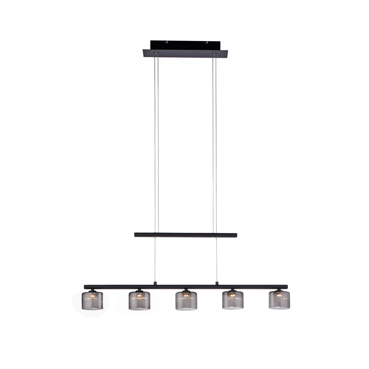 Nærbilde av glasslampe i LED pendellampe Hydra 5-lys glass røykfarget 80 cm