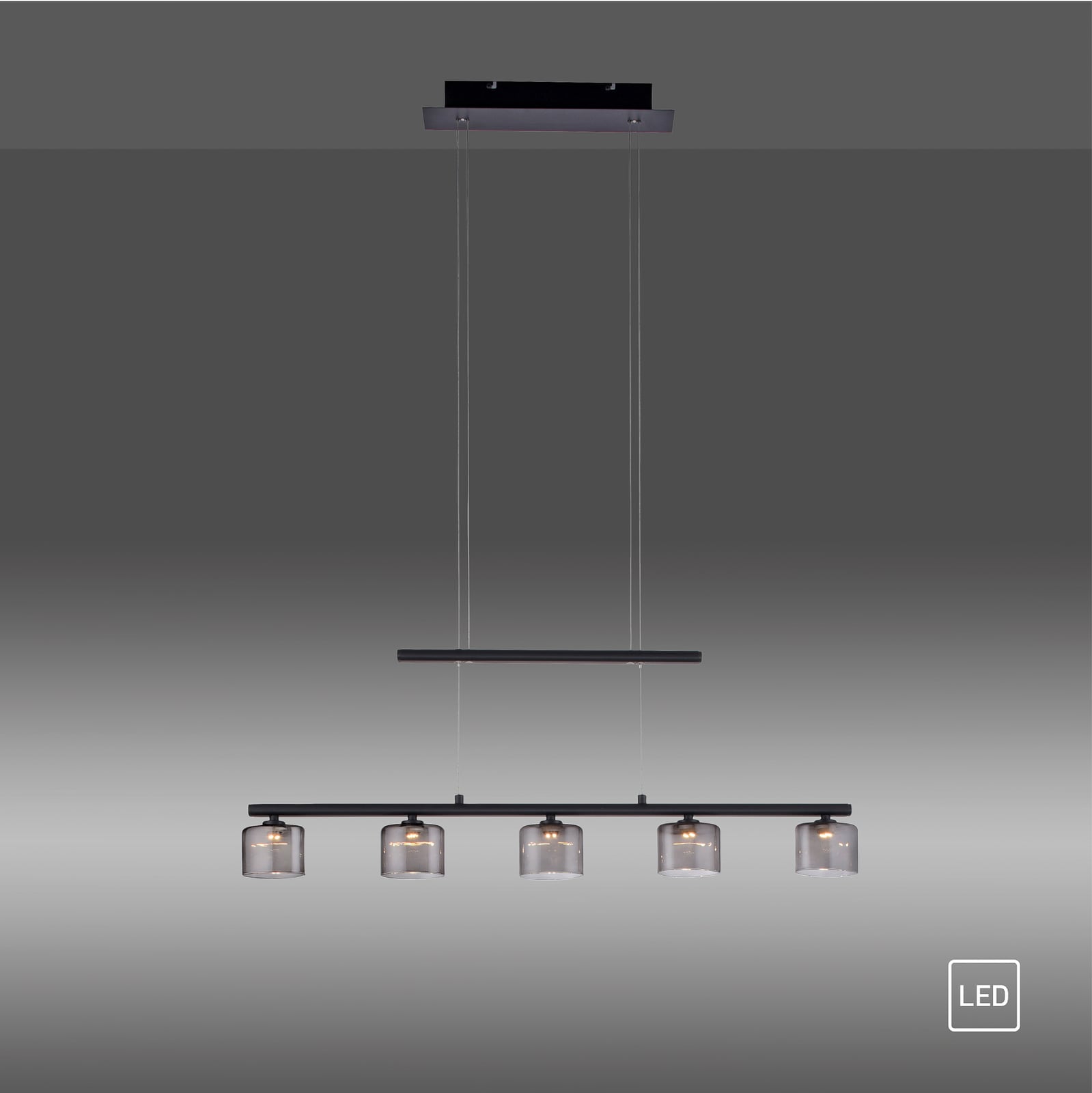 LED pendellampe Hydra 5-lys glass røykfarget 80 cm med justerbar høyde