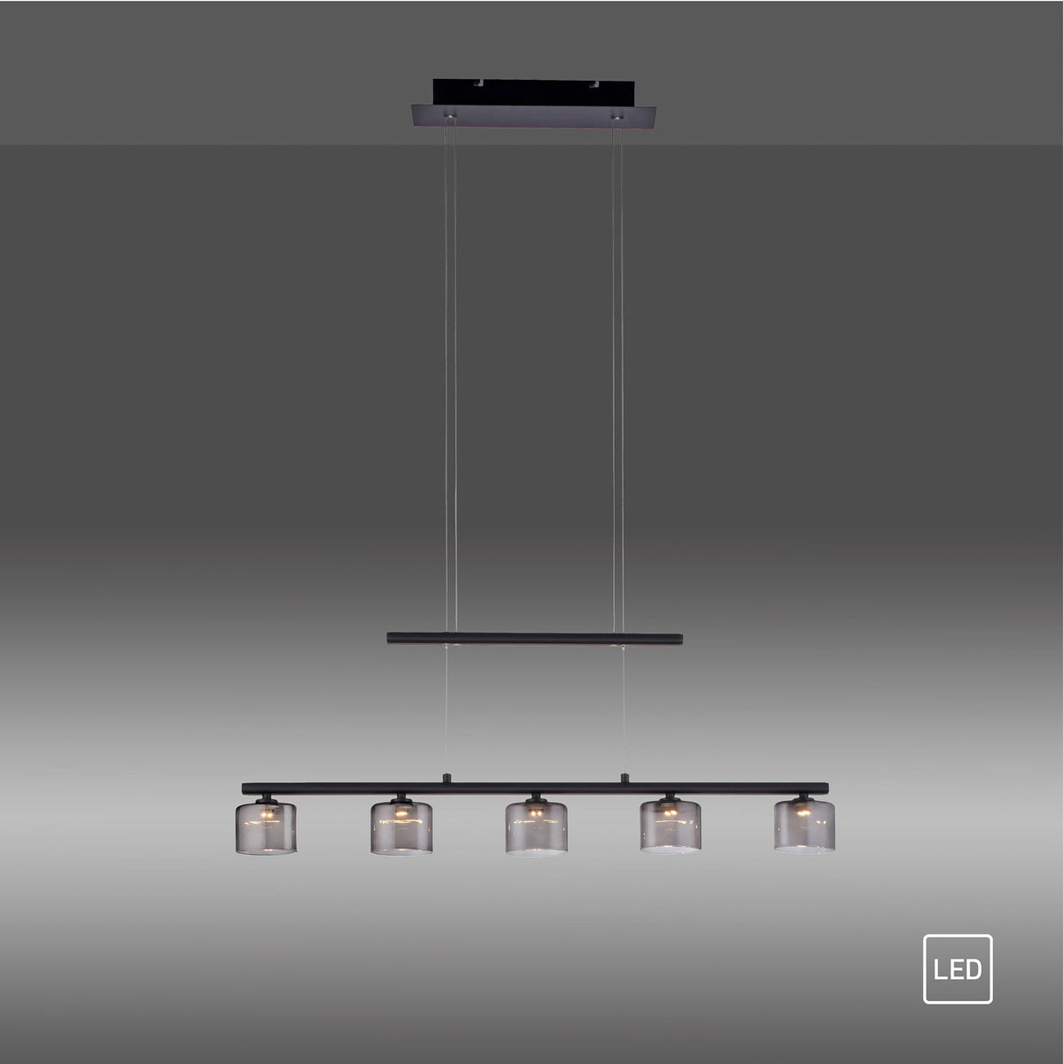 LED pendellampe Hydra 5-lys glass røykfarget 80 cm med justerbar høyde
