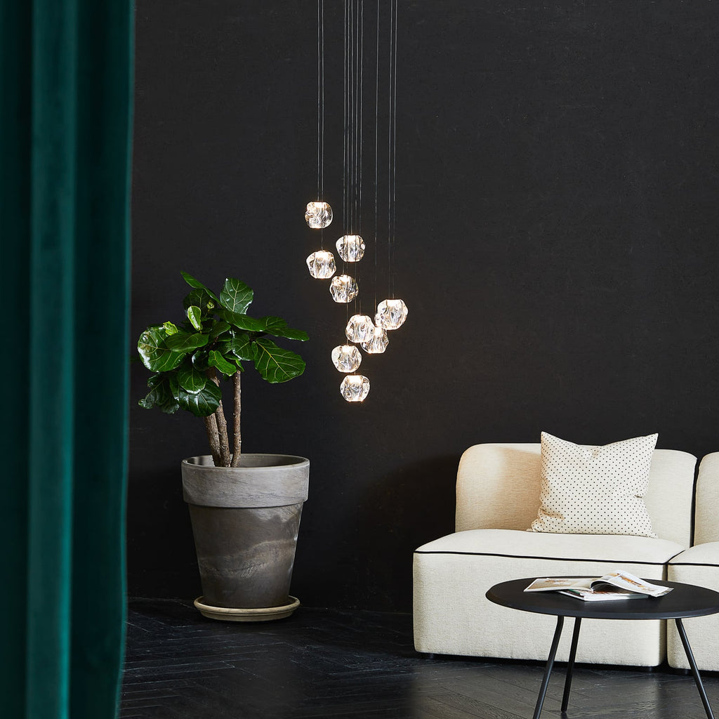 LED pendellampe Ice Ball 10-lys akryl dimbar krom bakside