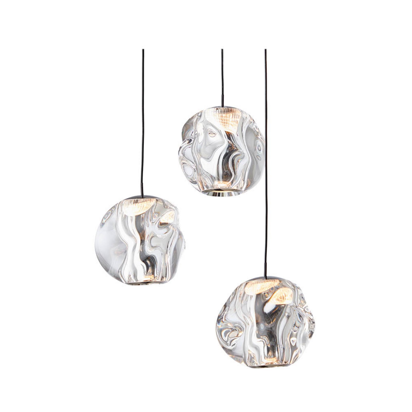 LED pendellampe Ice Ball 3-lys klar akryl Ø30 cm dimbar forfra