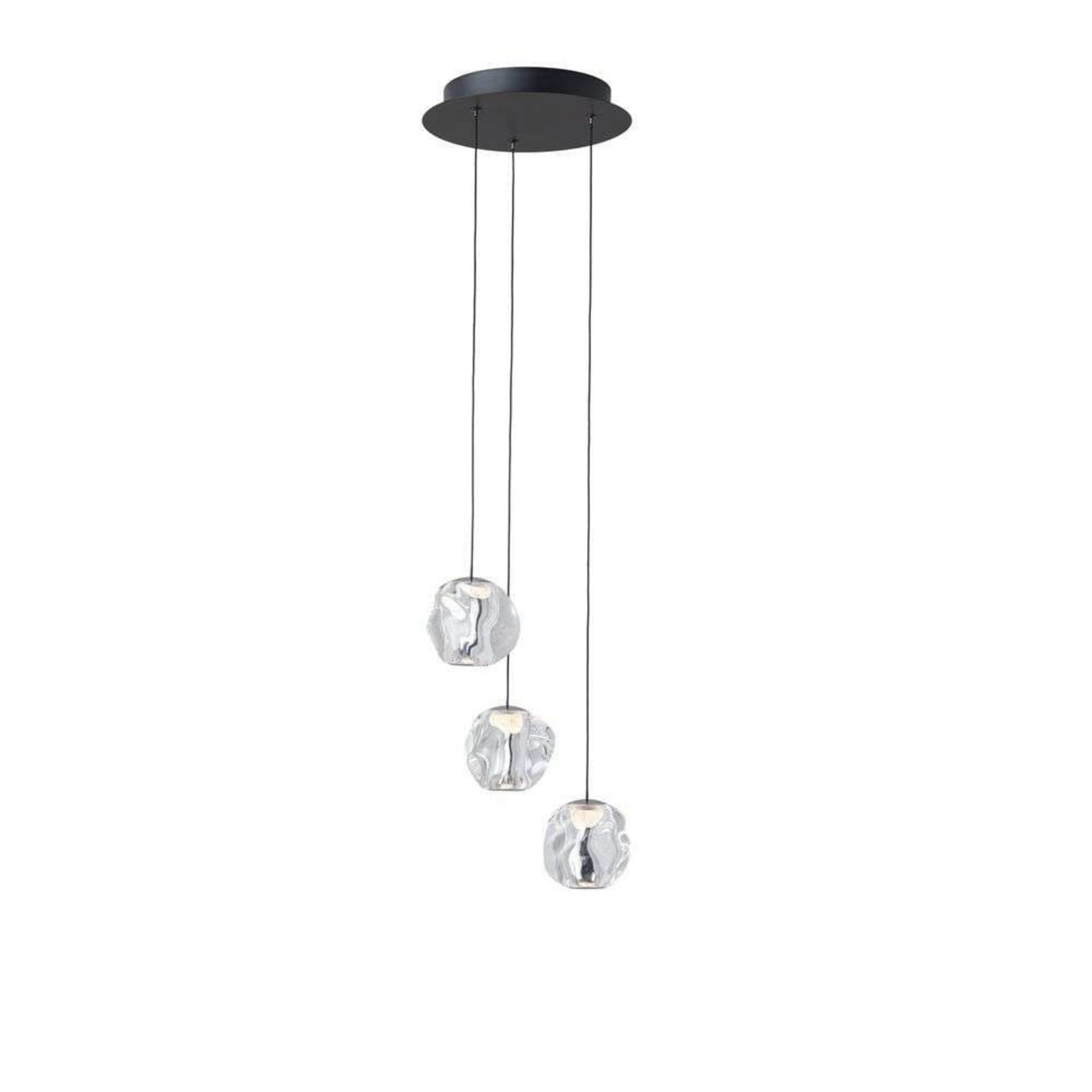 LED pendellampe Ice Ball 3-lys klar akryl Ø30 cm dimbar bakside
