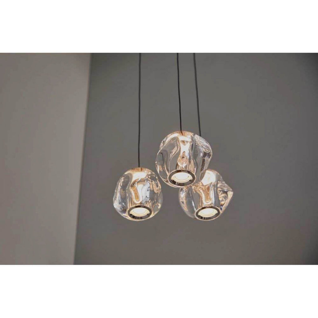 LED pendellampe Ice Ball 3-lys klar akryl Ø30 cm dimbar detalj av lampe