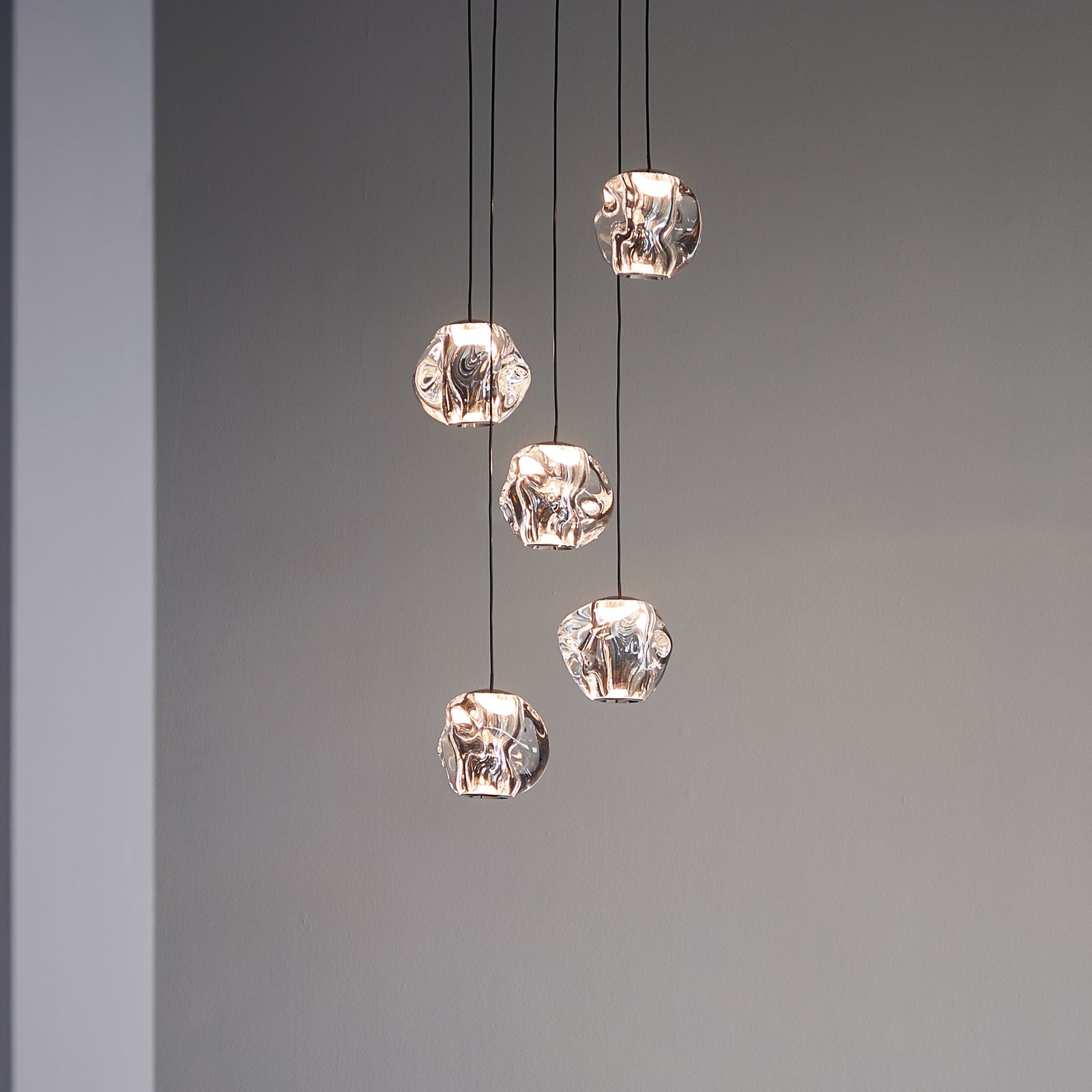LED pendellampe Ice Ball 5-lys akryl krom/klar forfra