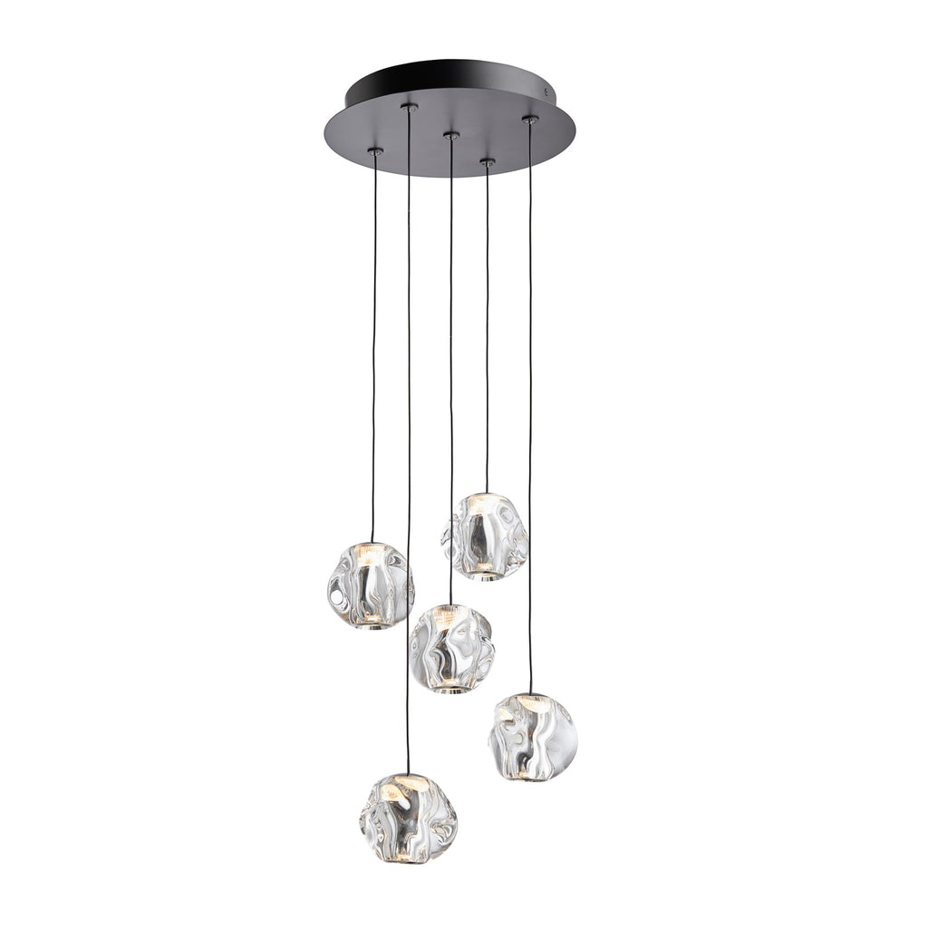 LED pendellampe Ice Ball 5-lys akryl krom/klar montert i rom