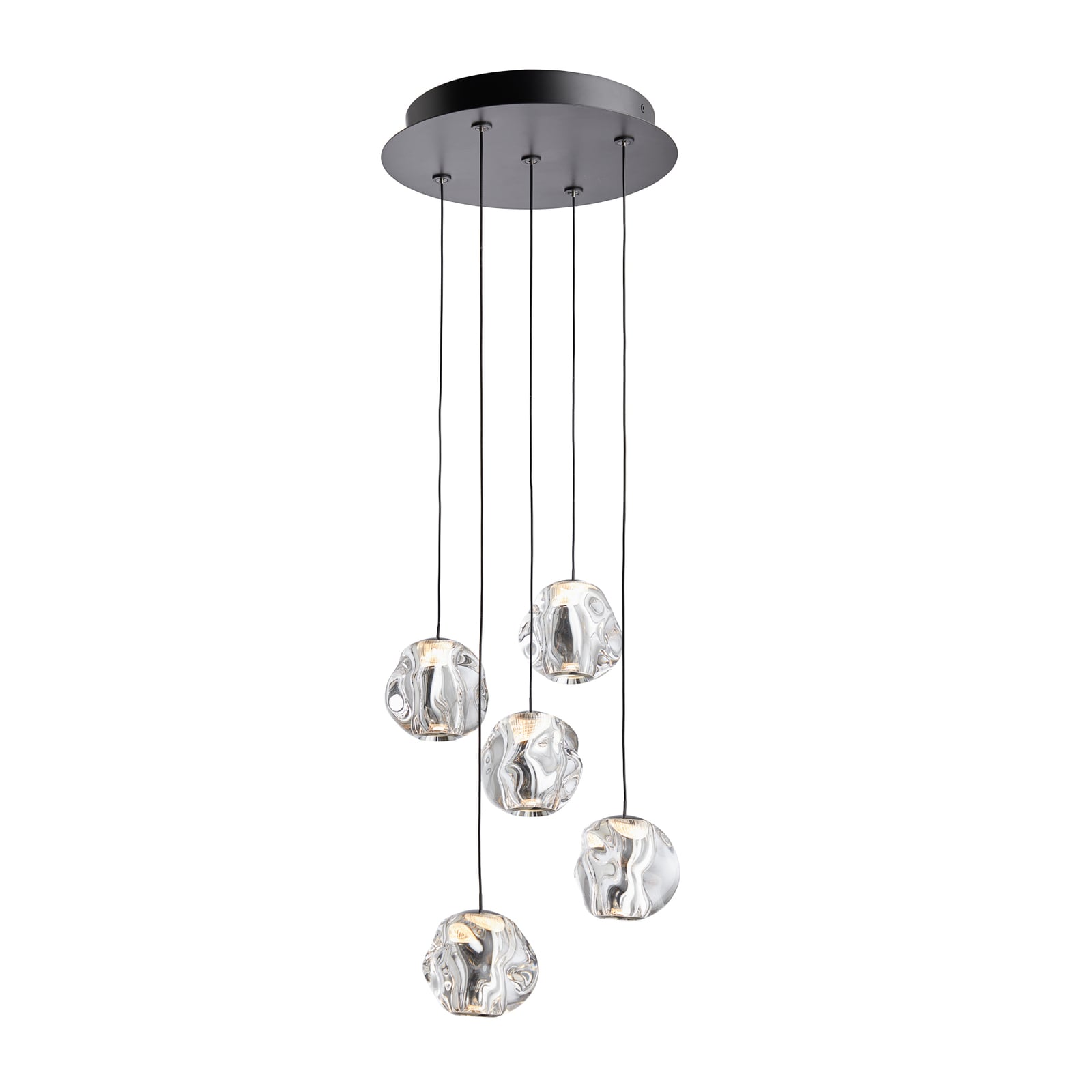LED pendellampe Ice Ball 5-lys akryl krom/klar montert i rom