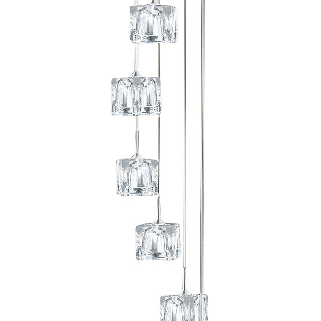 LED pendellampe Ice Cube 8-lys krom krystallglass montert i rom