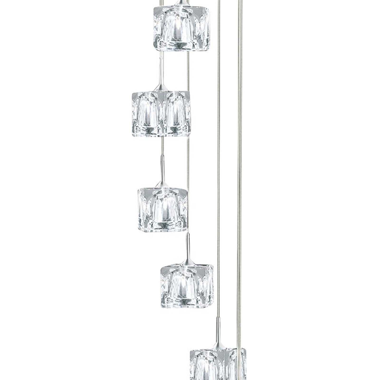 LED pendellampe Ice Cube 8-lys krom krystallglass montert i rom