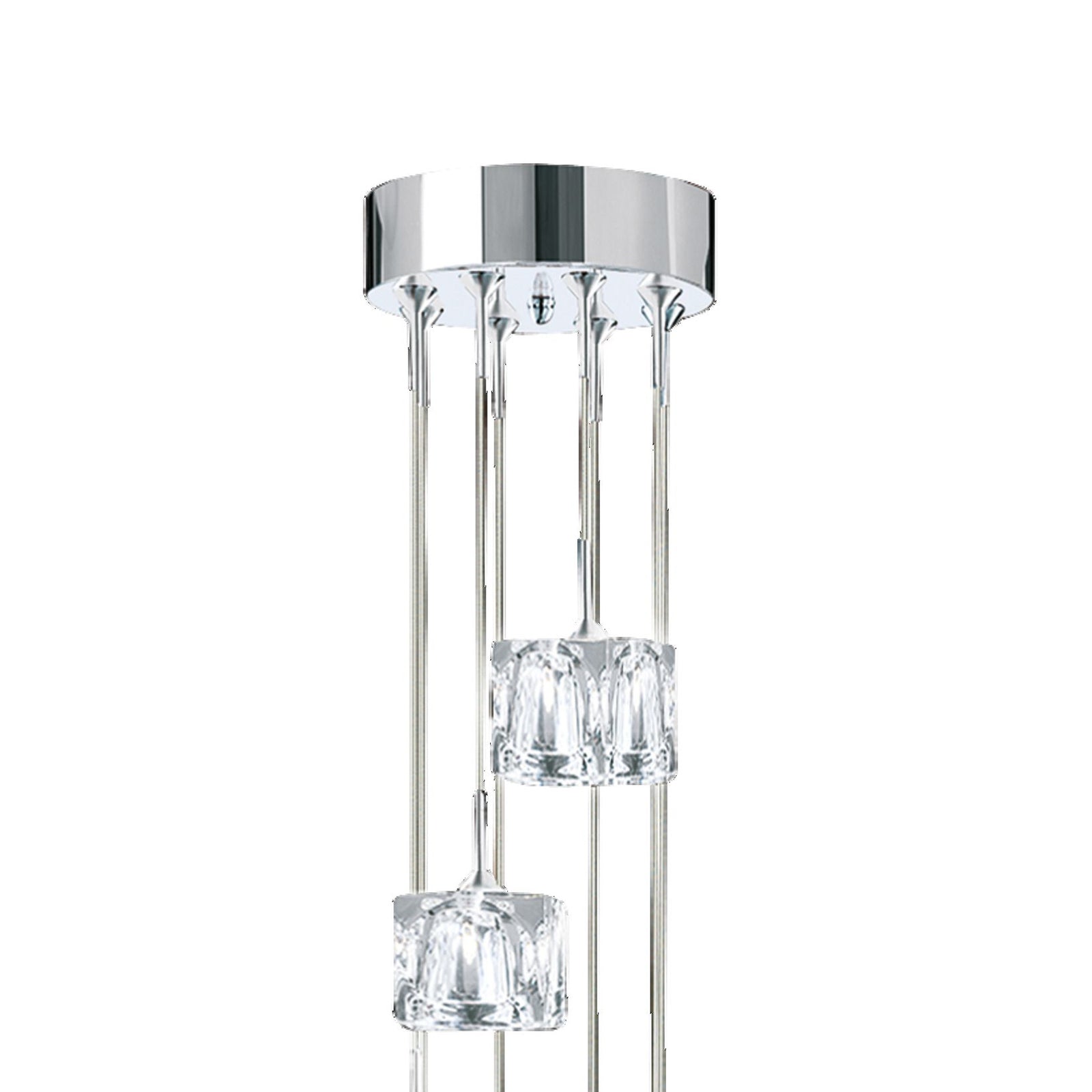 Nærbilde av LED pendellampe Ice Cube 8-lys krom krystallglass