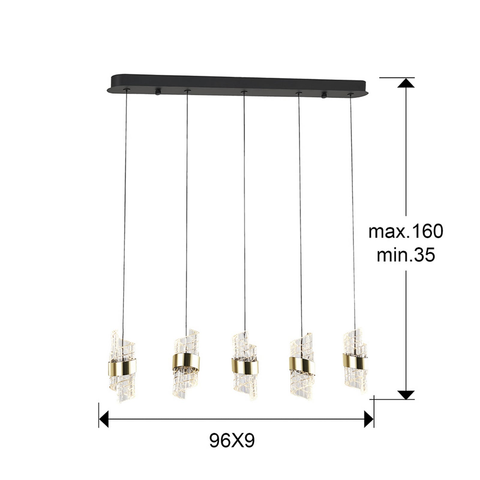 Detaljbilde av LED pendellampe Iliada svart/gull metall