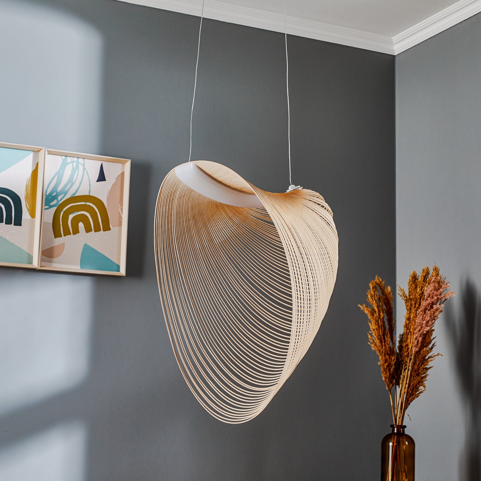 LED pendellampe Illan tre dimbar detalj av trestruktur