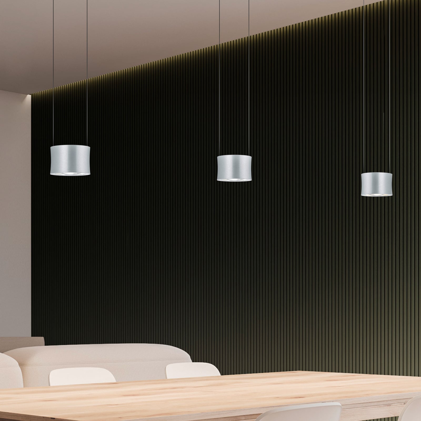 LED pendellampe Impulse 3-lys matt nikkel dimbar 120 cm forfra