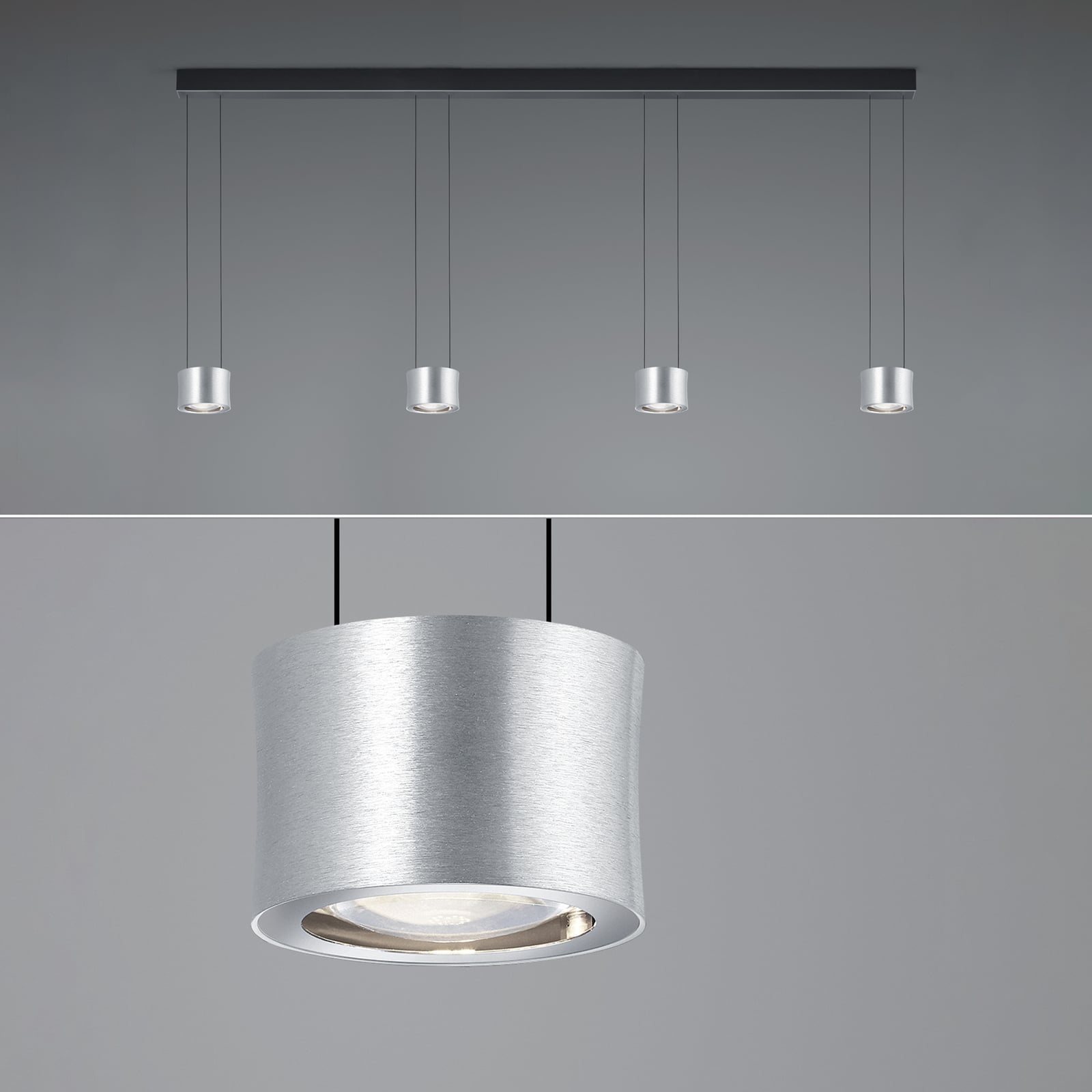 LED pendellampe Impulse Flex 4-lys dimbar matt nikkel montert i rom
