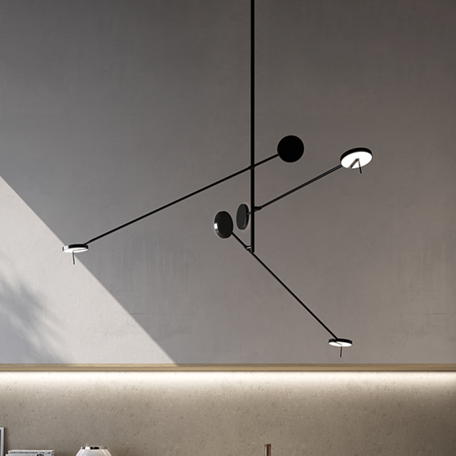 LED pendellampe Invisible Triplex 3-lys svart 2700K forfra