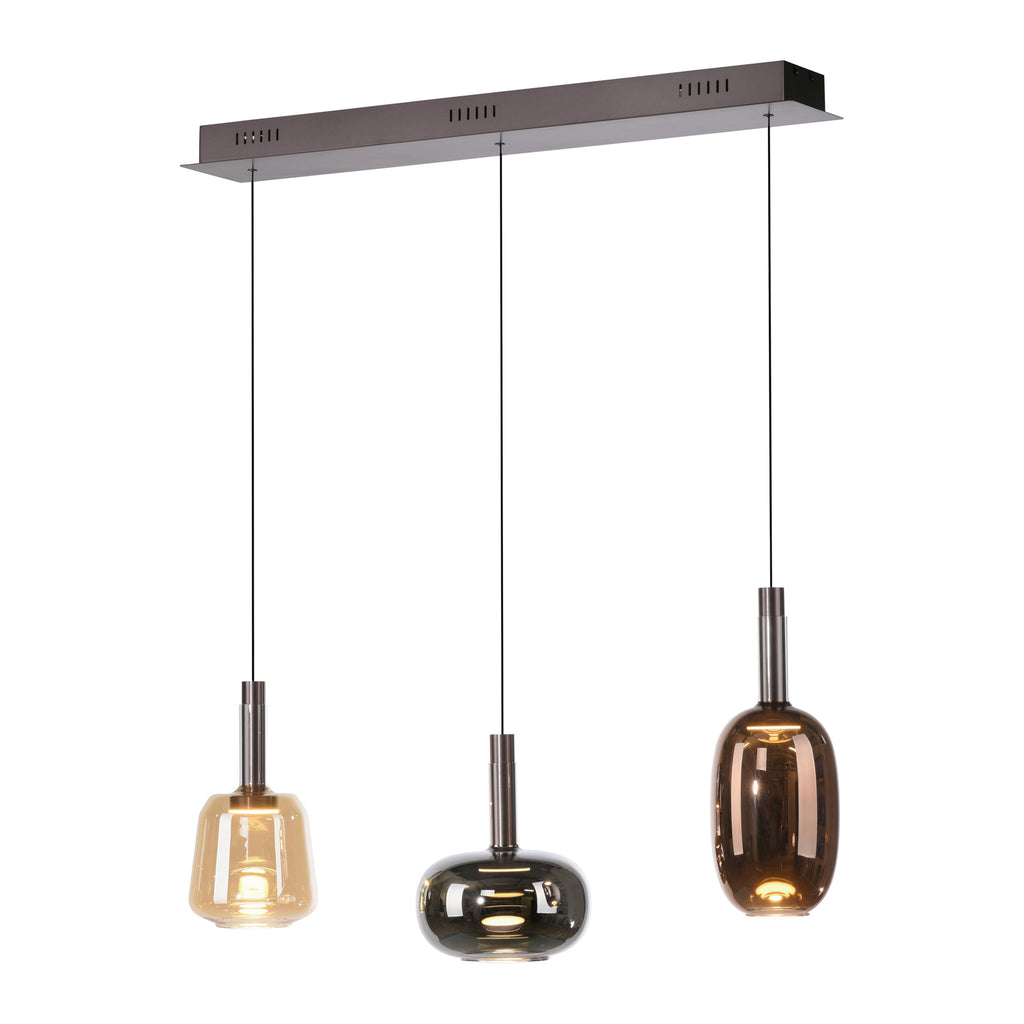 LED pendellampe Irides 3-lys farget glass 90 cm dimbar detalj av glass
