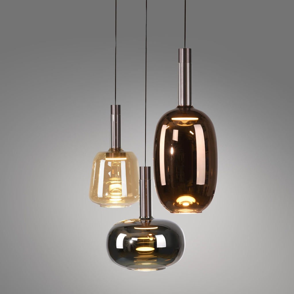 LED pendellampe Irides 3-lys farget glass 90 cm dimbar nærbilde av lyskilder