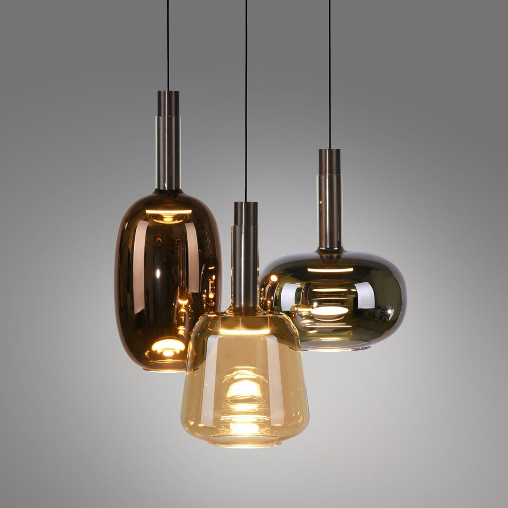 LED pendellampe Irides 3-lys farget glass dimbar Ø43 cm detalj av lampearm