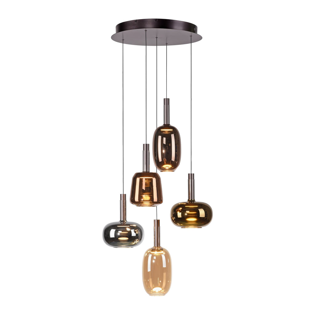 Detalj av farget glass på LED pendellampe Irides 5-lys