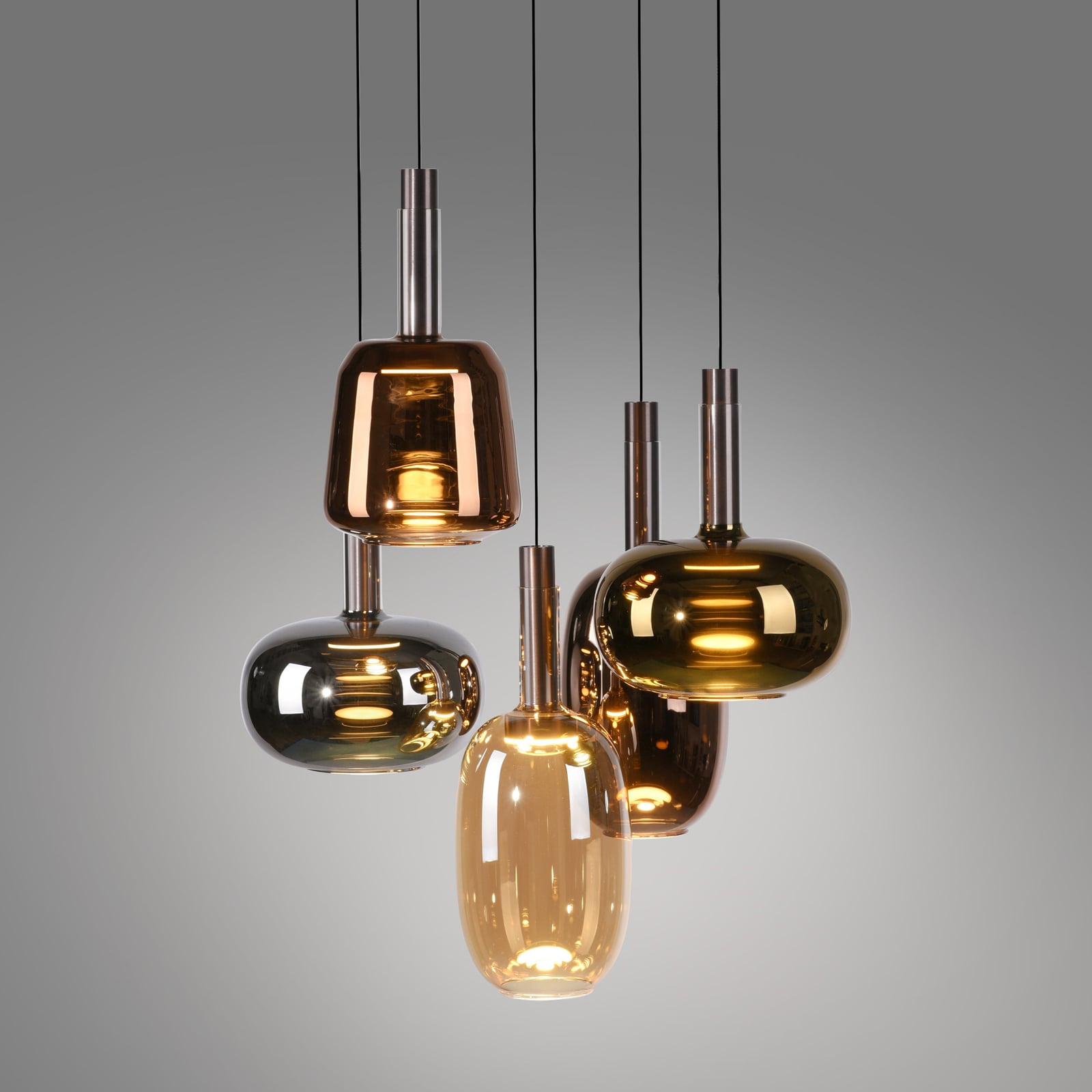 Montert LED pendellampe Irides 5-lys farget glass i rom