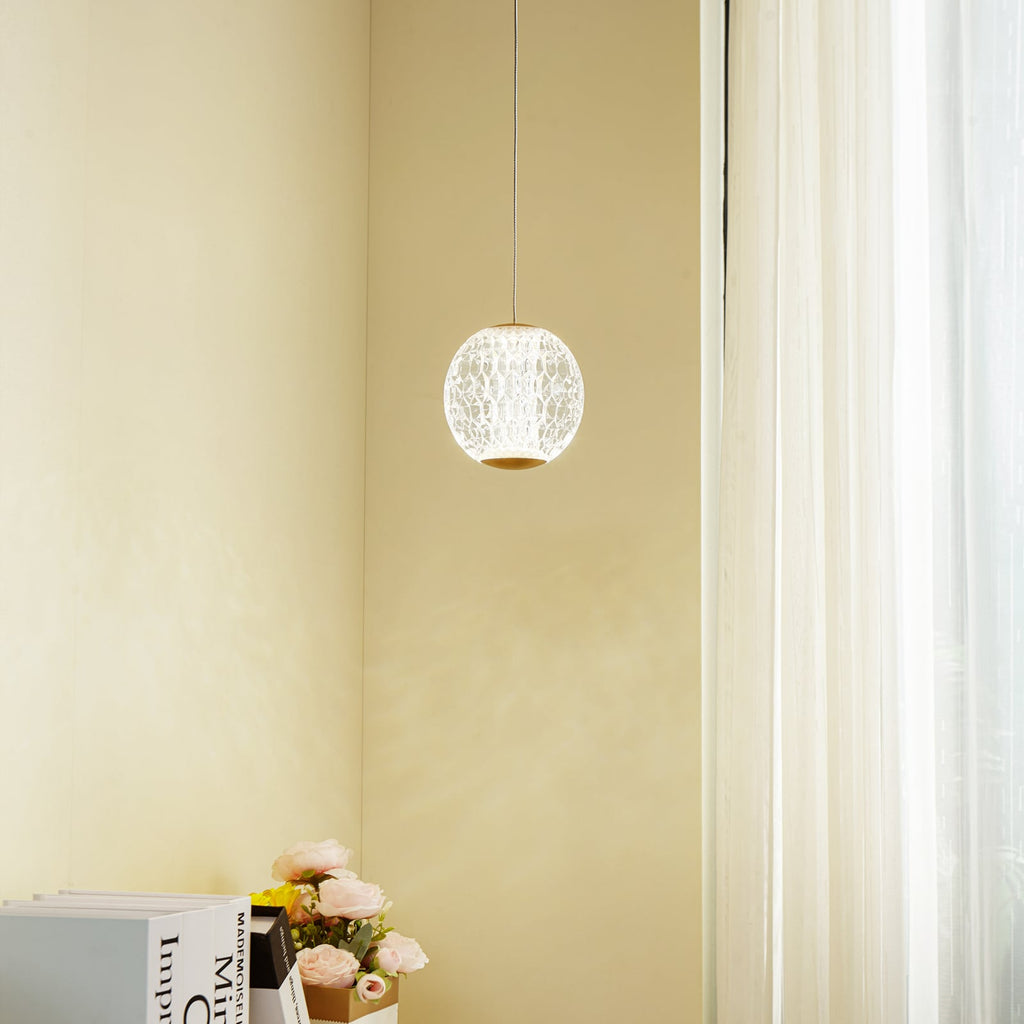 LED pendellampe Ismenia antikk messing akryl Ø11 cm bakside